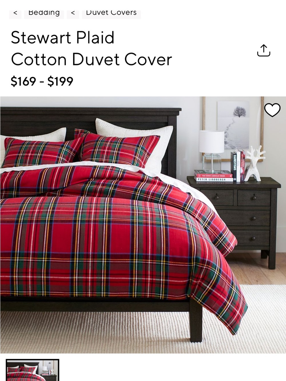 Pottery Barn Stewart Plaid Cotton Duvet Cover in Red Plaid